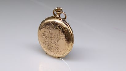 null Pocket watch in 18k (750) yellow gold, white enamel dial, Roman numerals and...
