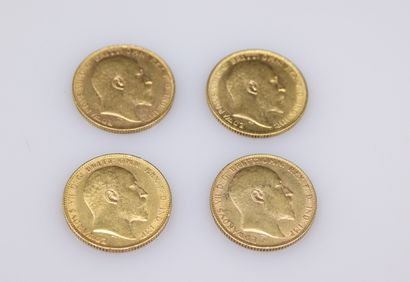 null Lot of 4 gold Edward VII sovereigns (1904 x 2; 1909; 1910)
Weight : 31.9 g.