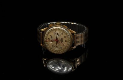 null CIRYN
Men's wristwatch, round case in 18k (750) yellow gold, cream dial, sub-dials...