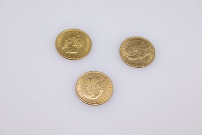 null Lot de 3 pièces en or de 20 francs Vittorio Emanuele II ( 1862 ; 1868 ; 1873)
Poids...