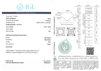 null F" color diamond princess on paper.
Accompanied by an IGL certificate attesting...