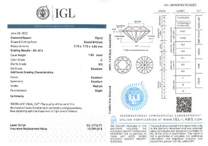 null Round "G" color diamond on paper.
Accompanied by an IGL certificate attesting...