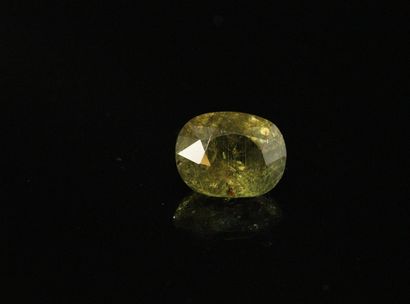 null Important oval bluish-yellow sapphire on paper. 
Inclusions, peeling planes....