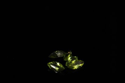null Mixture of five peridots marquise on paper. 
Total weight : 5.28 cts.