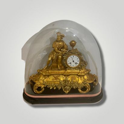 null Garniture de cheminée : Pendule en bronze à l'effigie de Henri IV assis devant...