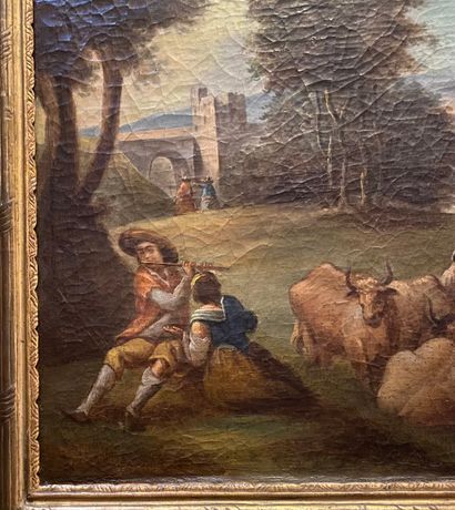 null Trumeau surmonté d'une scène pastorale
Huile sur toile et cadre en bois doré
136...