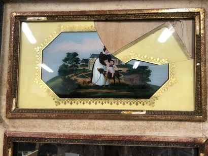 null Restoration period mirror decorated with a fixed under glass