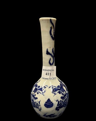 Small vase with a long flared neck in white-blue...
