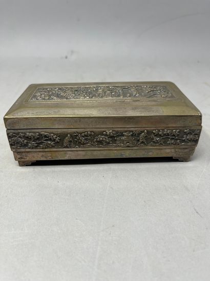 null Set including two silver metal boxes, a calligraphy tube, a Christ covered with...