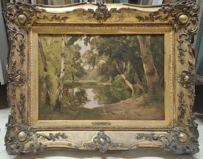 null LECOMTE Paul, 1842-1920
Pond in the forest
oil on canvas (white projections)
signed...