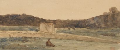 null HUET Paul, 1803-1869
Seated figure in a landscape
watercolor (slight insolation)
studio...