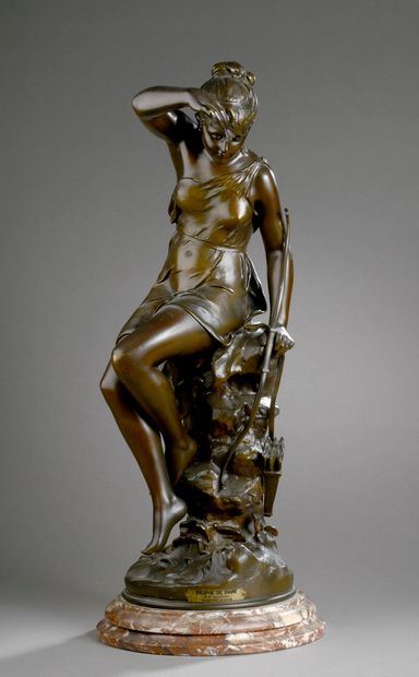 null SIGNORET-LEDIEU Lucie, 1858-1904
Nymph of Diana
brown patina bronze on a white-veined...