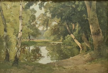 null LECOMTE Paul, 1842-1920
Pond in the forest
oil on canvas (white projections)
signed...