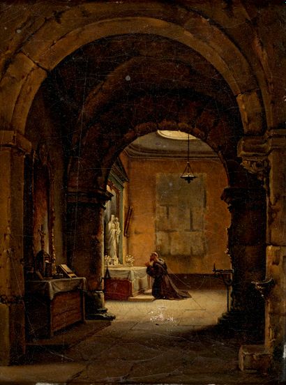 null GRANET François Marius, after
Monk at Prayer
oil on canvas (traces of cracking...