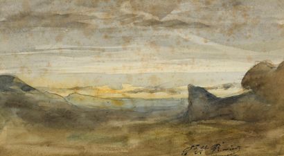 null RAVIER Auguste, 1814-1895
Plain with blue hills
watercolor (freckles)
signature...