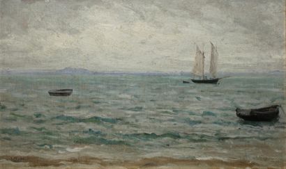 null FEYEN Eugène, 1815-1908
Bord de mer aux bateaux
huile sur carton
signé en bas...