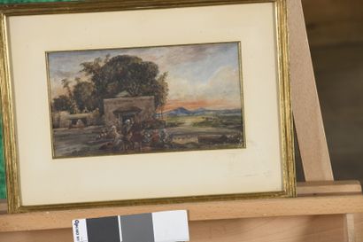 null HUET Paul, 1803-1869
Encampment in North Africa
watercolor and gouache on paper
unsigned
12.5...