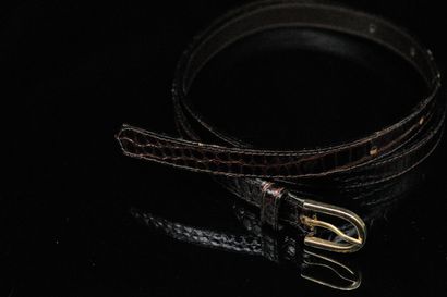null ANONYME 

Fine ceinture en cuir marron en cuir exotique. 
Longueur : 80 cm ...