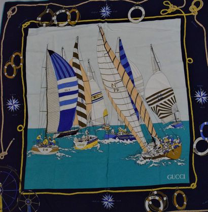 null GUCCI 

Rare silk square decorated with a maritime race, with dominant cream...