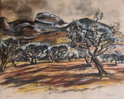 null BIZETTE-LINDET André (1906-1998)
the alpilles 
Mixed media, pastel and charcoal...