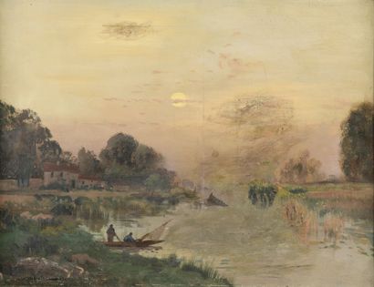 null ANGLADE Gaston, 1854-1919
Bords de rivière au crépuscule
paire d’huile sur toiles...