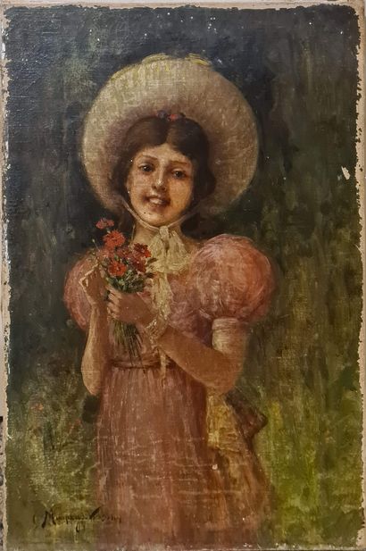 null MANAGO Vincent ((1880 - 1936)
Jeune fille au bouquet
Huile sur toile signée...