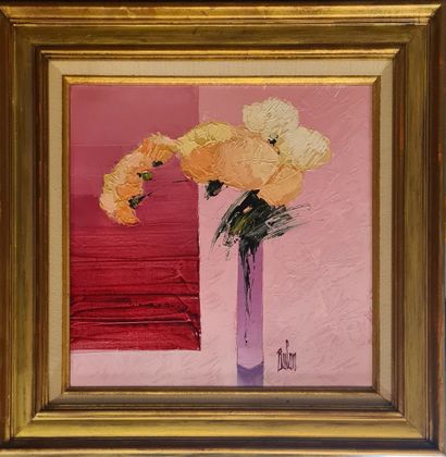 null BULAN Stéphane (né en 1954)
Bouquet sur fond rose 
Acrylique sur toile signée...