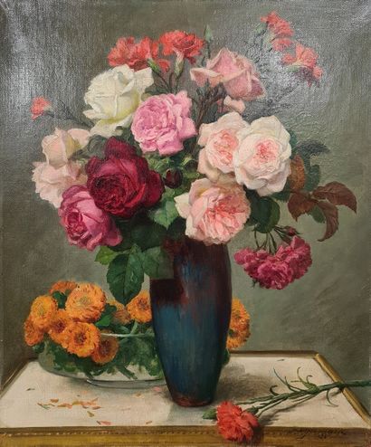 null RAYNOUARD (XIX-XX)
Nature morte au vase de roses, 1926
Huile sur toile signée...
