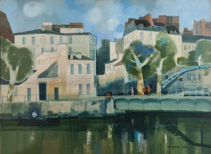 null CONTE Bernard (1931-1995) 
Paris, les pêcheurs du Canal Saint Martin 
Huile...