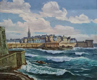 null ESNOUL Paul (1882-1960
Saint Malo, Haute mer au Fort National
Huile sur panneau,...