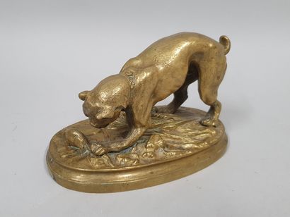 null TRODOUX Henri Emile Adrien (XIX)
Bouledogue et rat 
Bronze à patine doré, sur...