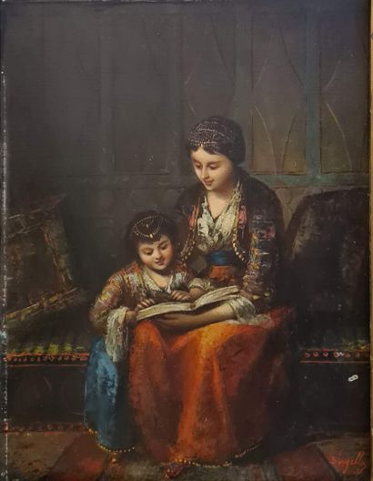 null BORGELLA Frédéric (1833-1901)
L'apprentissage de la lecture
Huile sur toile,...