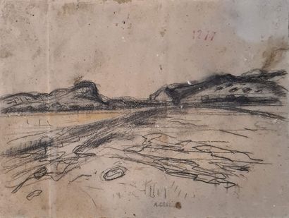 null CHABAUD Auguste (1882-1955)
Etude de paysage 
Crayon gras sur carton doublé...