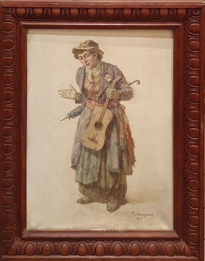 null HACQUART Timothée, XIX-Xxe siècle,
La musicienne de rue, 1917,
huile sur toile...
