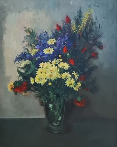 null ECOLE MODERNE (XX)
Bouquet de fleurs,
huile sur toile, signée en bas à droite,
81...
