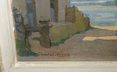 null CHAULEUR-OZEEL Jane, 1897-1965,
Maison en bord de mer,
huile sur panneau, signé...