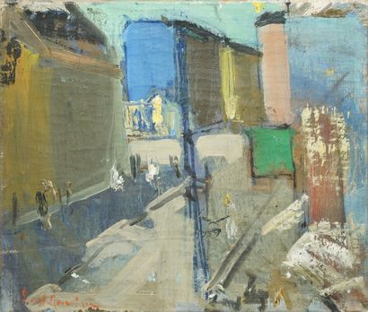 null RASMUSSEN Ernst Carl Laurits, 1912-1964,
La ville,
huile sur toile (petits accidents),...