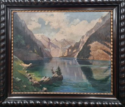 null KOCH Hans, né en 1868,
Le lac de Königssee, Bavière,
huile sur toile (restaurations),...