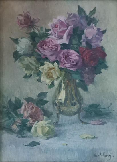 null CLARY Eugène, 1856-1929,
Bouquet de roses,
huile sur toile (trace de griffe),...