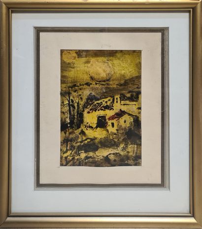 null TINIAKOS Dimitris, 1920-1997,
Landscape at home,
painting on paper (yellowed...