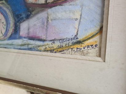 null D'URZOT, XXème siècle,
Le port,
pastel sur papier, signé en bas à droite avec...