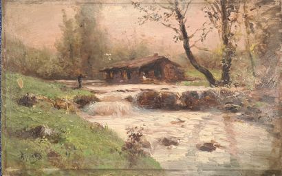 null APPIAN (XIXe-XXe siècle)
Pêcheur à la rivière,
huile sur panneau (manques et...