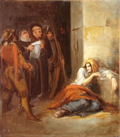 null ANONYMOUS 19th century,
The arrest,
oil on canvas (restorations), unsigned,...