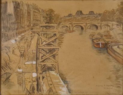 null TRILLEAU Gaston (19th-20th century)
The works on the quays seen from the St...
