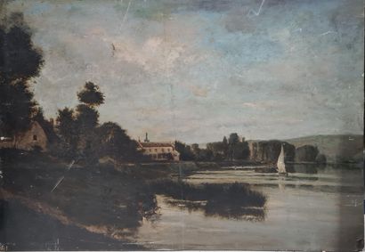 null LAVALARD Ernest, 1818-1894,
Chateau Lavalard à Tournedos, Eure,
huile sur panneau...