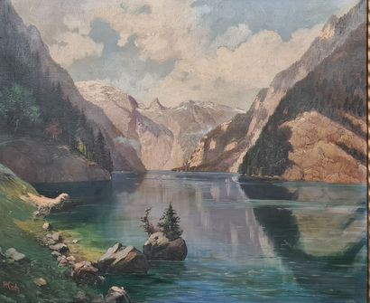 null KOCH Hans, né en 1868,
Le lac de Königssee, Bavière,
huile sur toile (restaurations),...