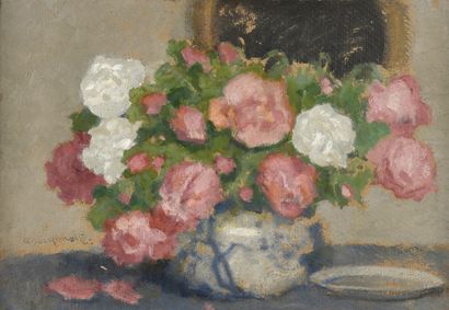 null KARPINSKI Alfons, 1875-1961
Bouquet de roses et assiette
huile sur carton (petits...