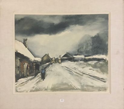 null VLAMINCK de Maurice, d'après 
Rue de village sous la neige au personnage, 1955.
Gravure...