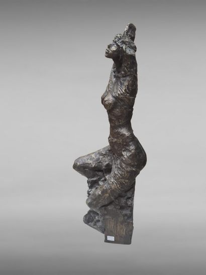 null GAMAL Meleaka (né en 1954)
Nu féminin au rocher 
Bronze à patine brune nuancée,...