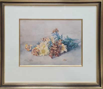 null MARIE Adrien, XIXe siècle,
Jeté de fleurs,
aquarelle (petite déchirure), signée...